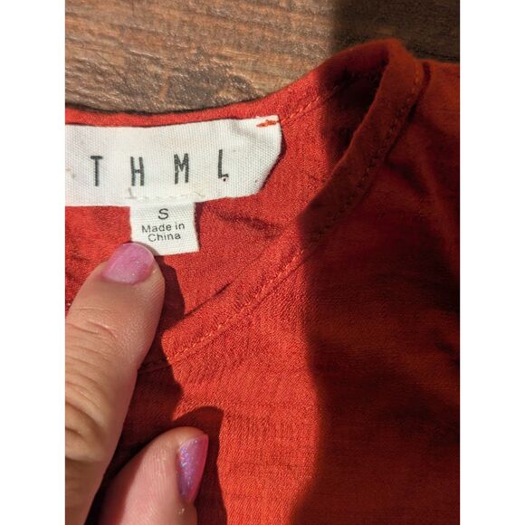 THML S Mixed Print Tunic Blouse - Boho Rust Animal Print Floral Long Sleeve - Picture 2 of 5